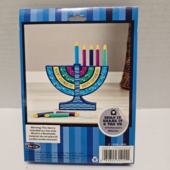 New Child Boy Girl Sturdy Mini Wood Menorah W 9 Candles Happy Chanukkah 4" - Picture 3 of 14